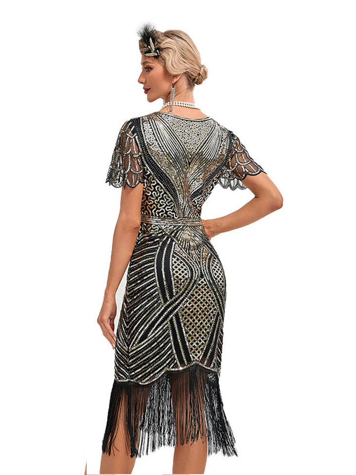 1920s Cap Sleeves Tassel Sequined Dress: where 1920s romance meets her modern spirit