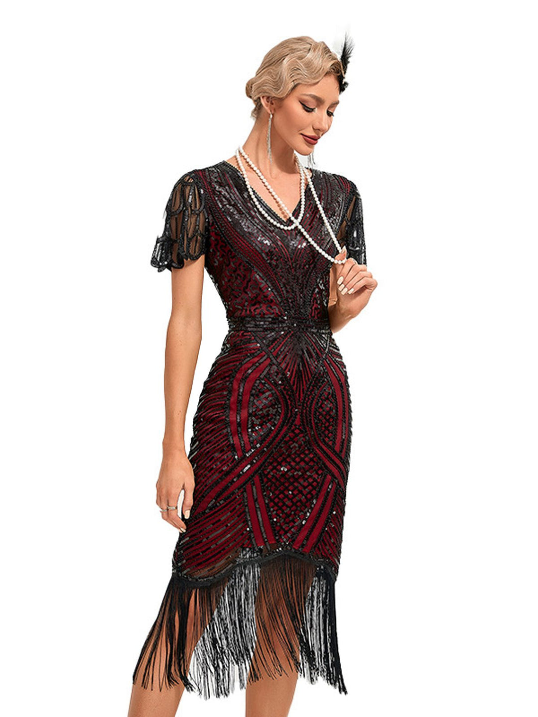 1920s Cap Sleeves Tassel Sequined Dress — a 1920s silhouette that turns sidewalks into runways