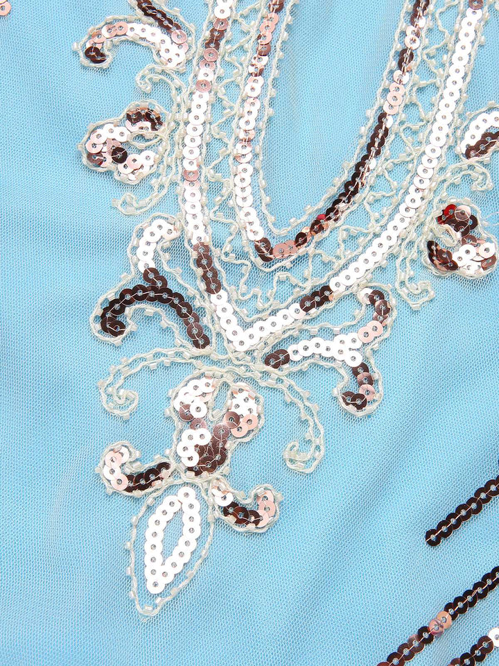 1920s Cold Shoulder Embroidered Fringe Sequins Dress: where 1920s romance meets her modern spirit