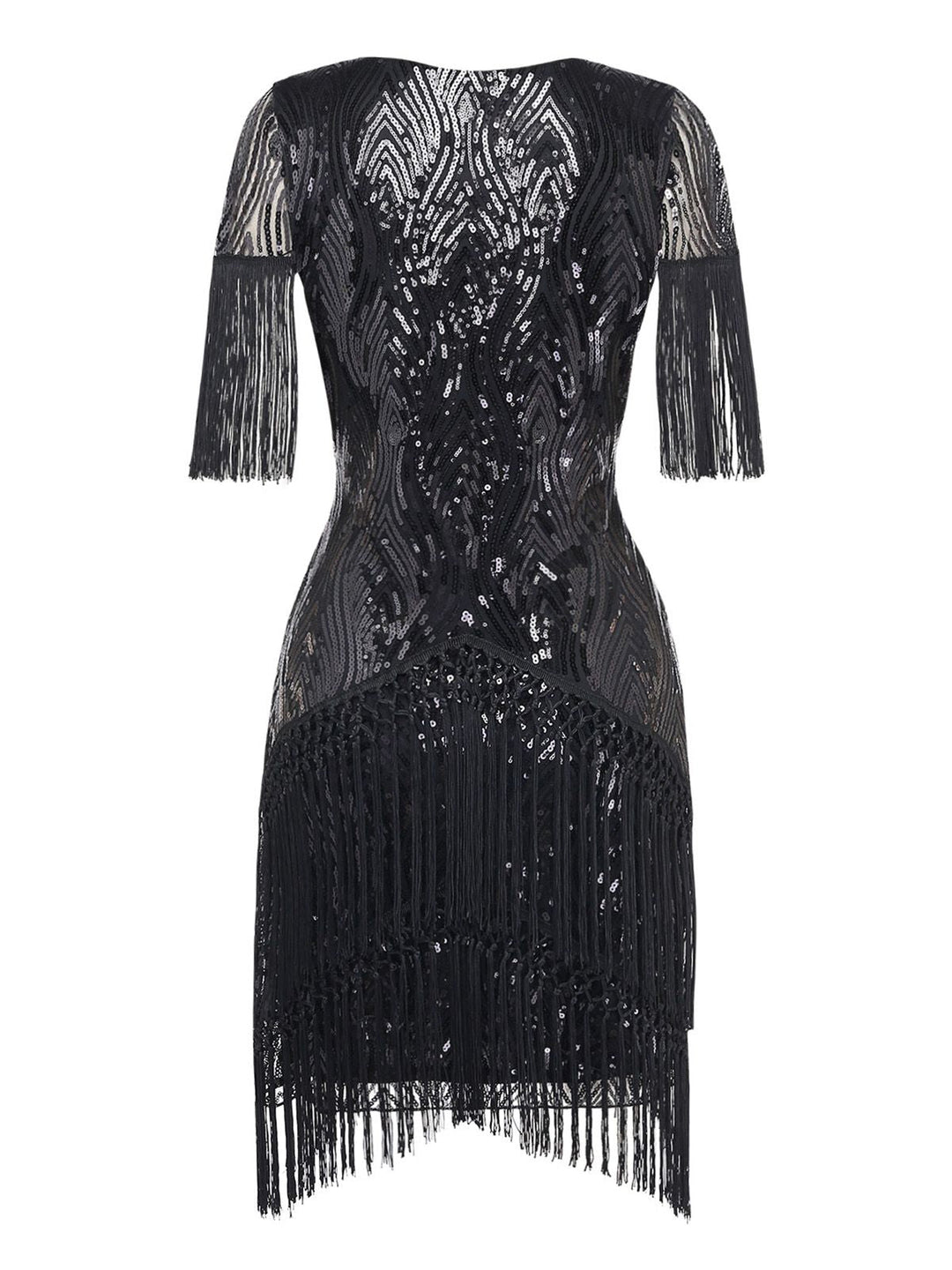 Black 1920s Flapper Tassel Fringe Great Gatsby Sequin Dress - vintage dress, retro fashion, Gatsby party