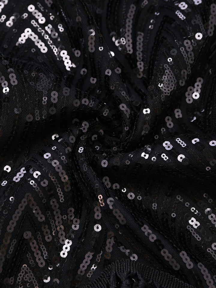 Black 1920s Flapper Tassel Fringe Great Gatsby Sequin Dress - vintage dress, retro fashion, Gatsby party