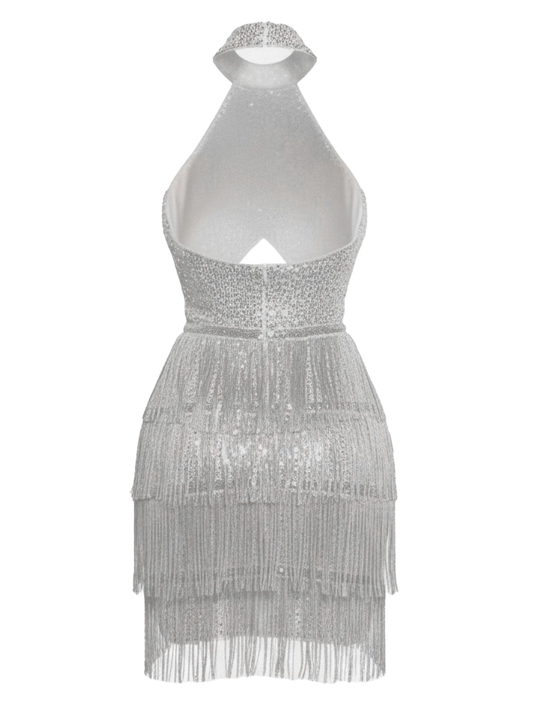 Silver 1920s Halter Sequin Fringe Cutout Party Dress - vintage dress, retro fashion, Gatsby party