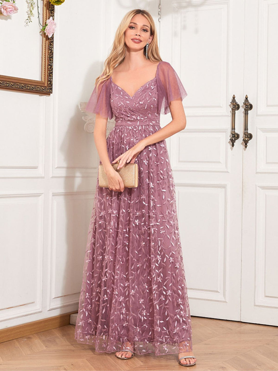 1920s Solid Sweetheart Neckline Embroidered Long Dress - vintage dress, retro fashion, Gatsby party