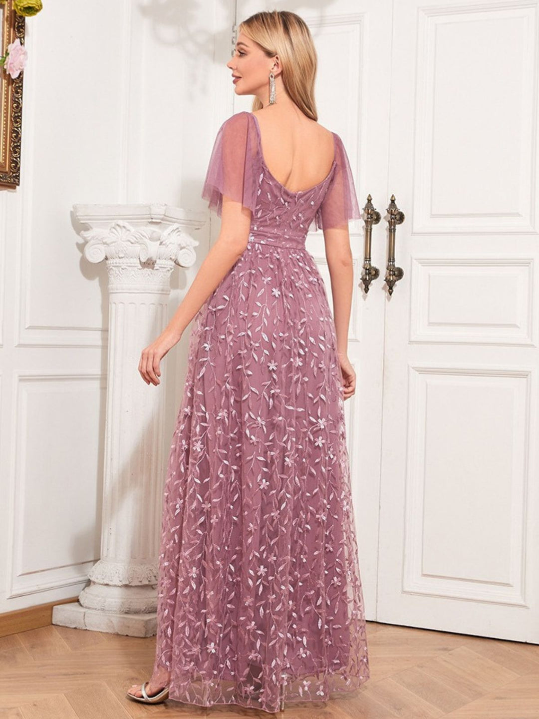 1920s Solid Sweetheart Neckline Embroidered Long Dress - vintage dress, retro fashion, Gatsby party
