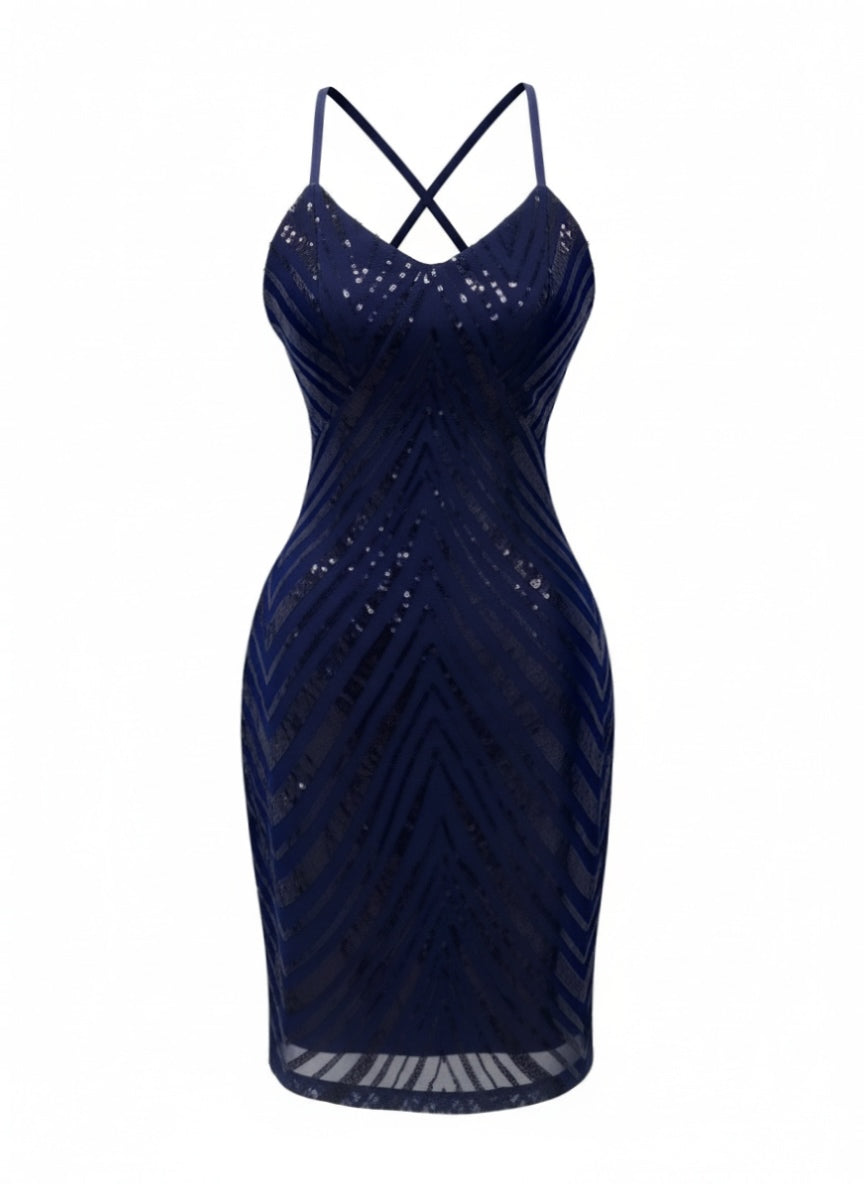 1920s Spaghetti Strap Sequin Chevron Backless Party Dress - vintage dress, retro fashion, Gatsby party