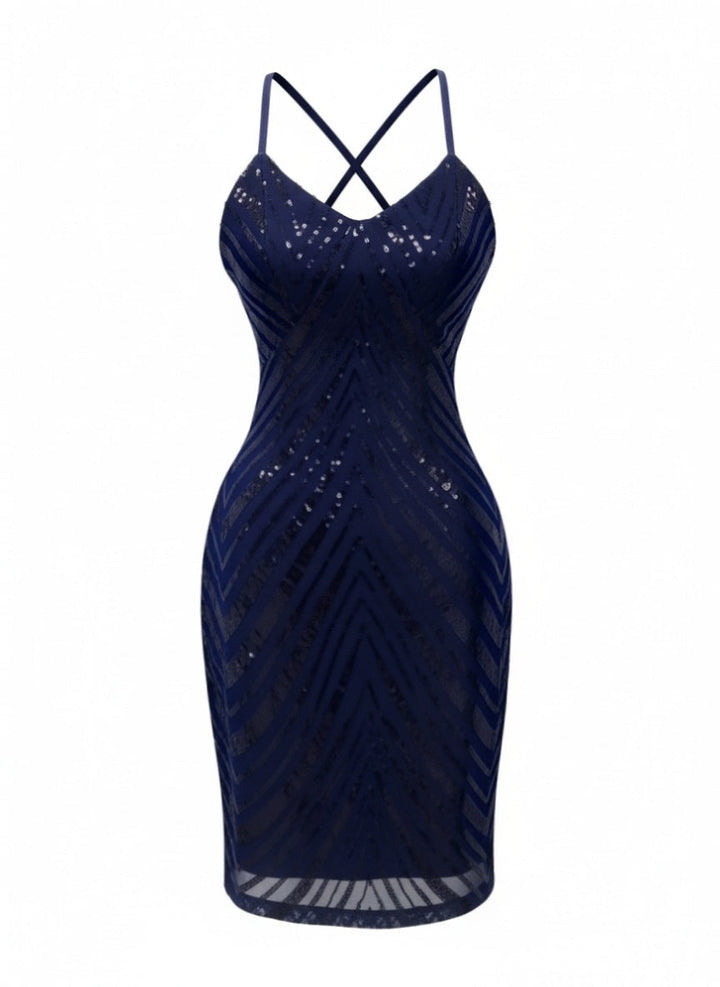 1920s Spaghetti Strap Sequin Chevron Backless Party Dress - vintage dress, retro fashion, Gatsby party