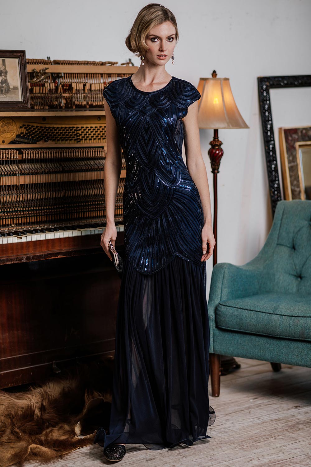 1920s Embroidery Sequin Maxi Dress — vintage elegance for the modern woman