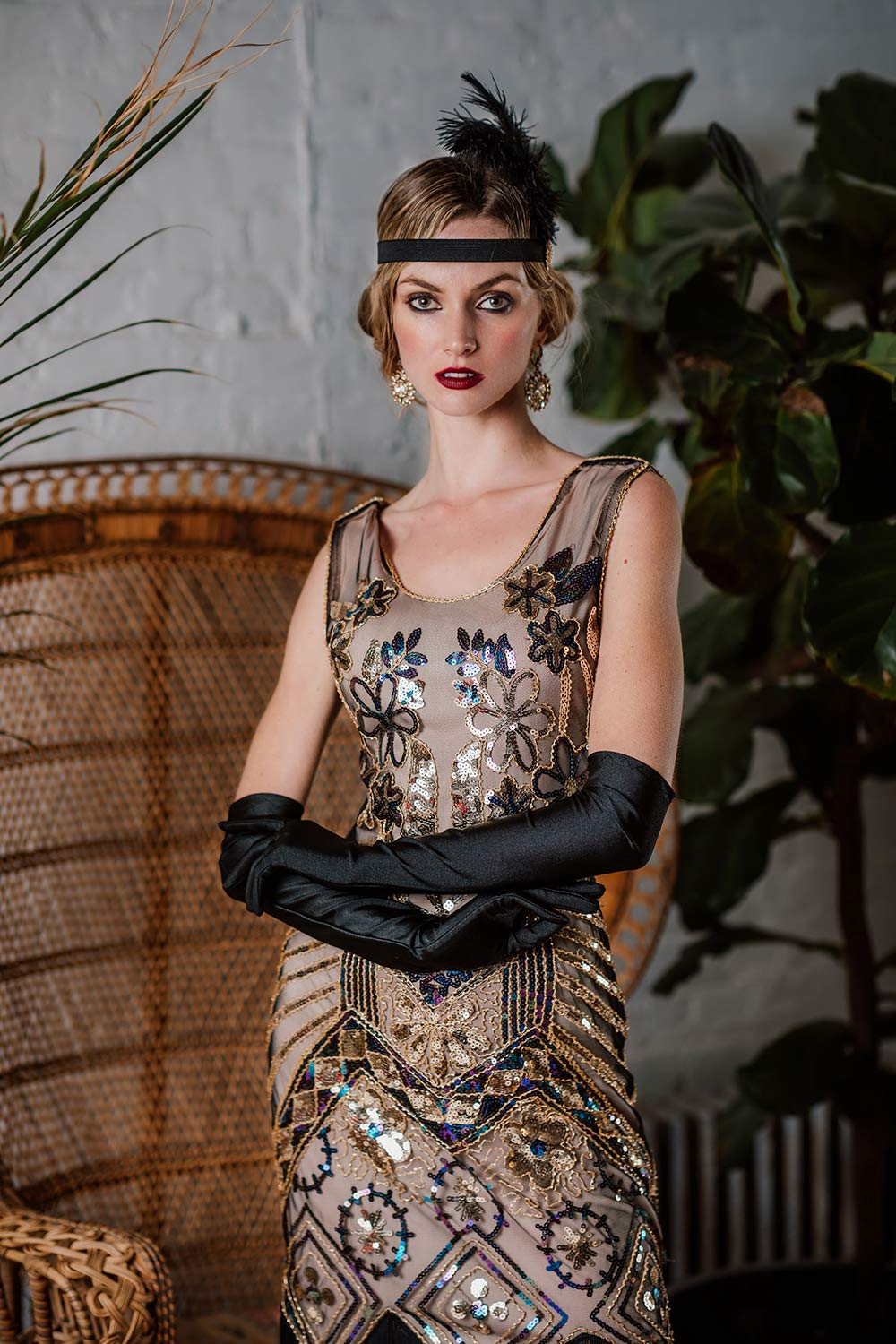 1920s Floral Beaded Flapper Dress, classic 1920s style elegant retro fashion - Image 5