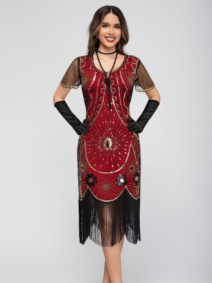 1920s Scoop Neck Sequin Fringe Flapper Dress - vintage dress, retro fashion, Gatsby party