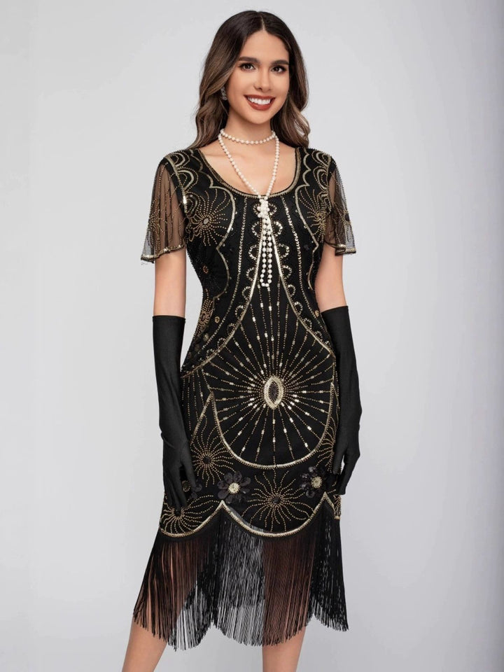 1920s Scoop Neck Sequin Fringe Flapper Dress - vintage dress, retro fashion, Gatsby party