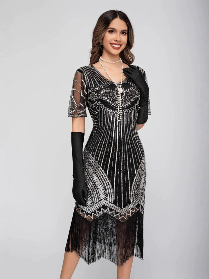 1920s Scoop Neck Sequin Tassels Charleston Dress - vintage dress, retro fashion, Gatsby party