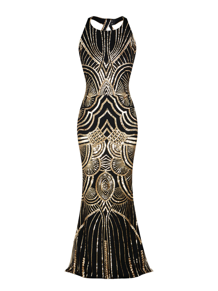 1920s Sequin Backless Formal Dress, classic vintage style elegant retro fashion