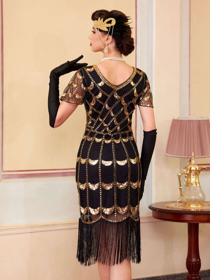 1920s Sequin Beaded Fringe Flapper Dress - vintage dress, retro fashion, Gatsby party