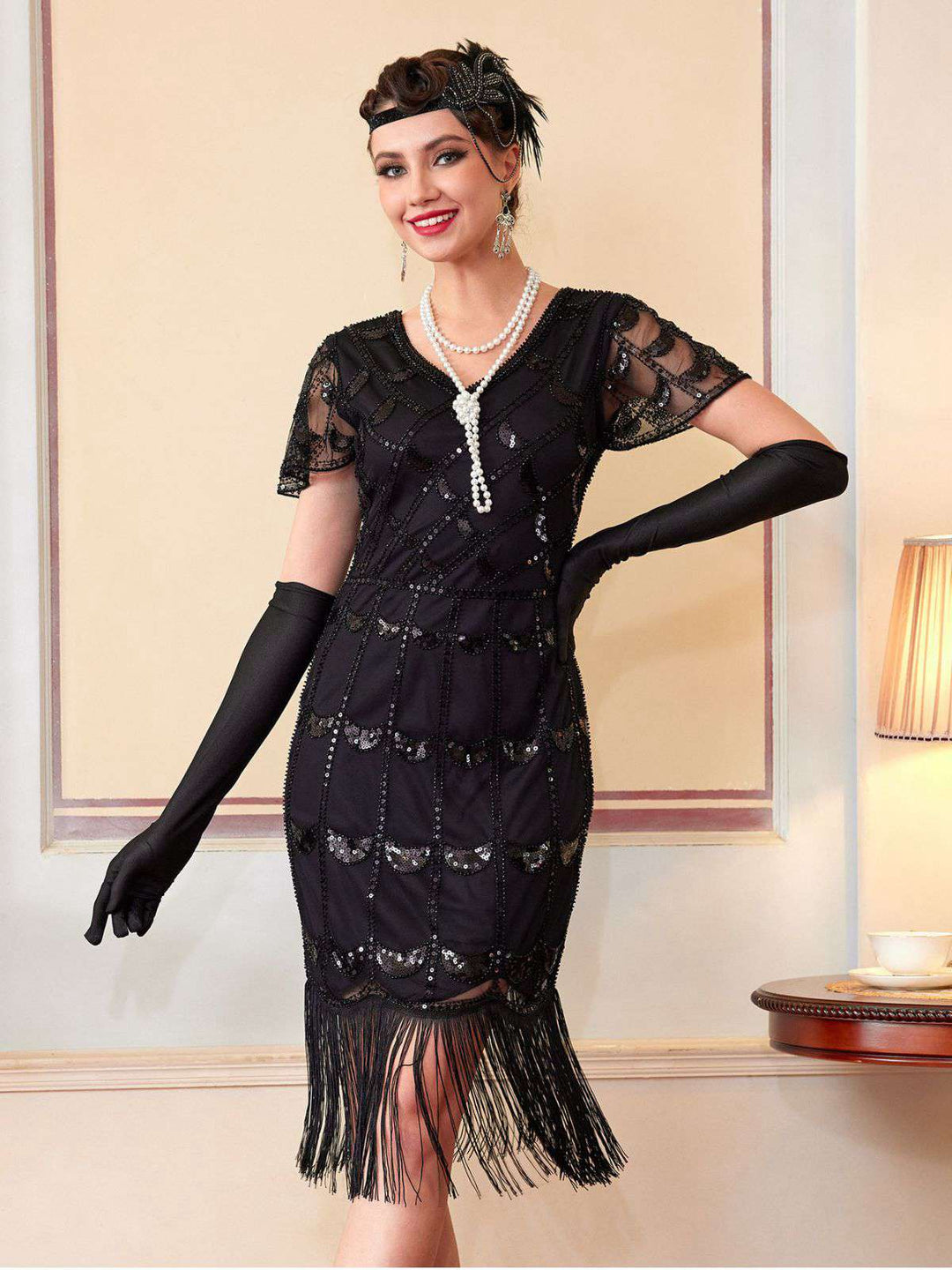 1920s Sequin Beaded Fringe Flapper Dress - vintage dress, retro fashion, Gatsby party