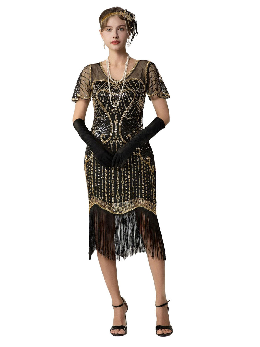 1920s Sequin Beads Fringed Charleston Dress - vintage dress, retro fashion, Gatsby party