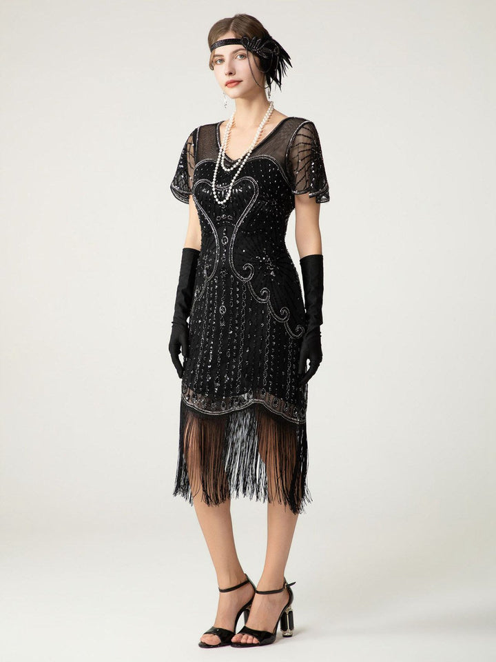 1920s Sequin Beads Fringed Charleston Dress - vintage dress, retro fashion, Gatsby party