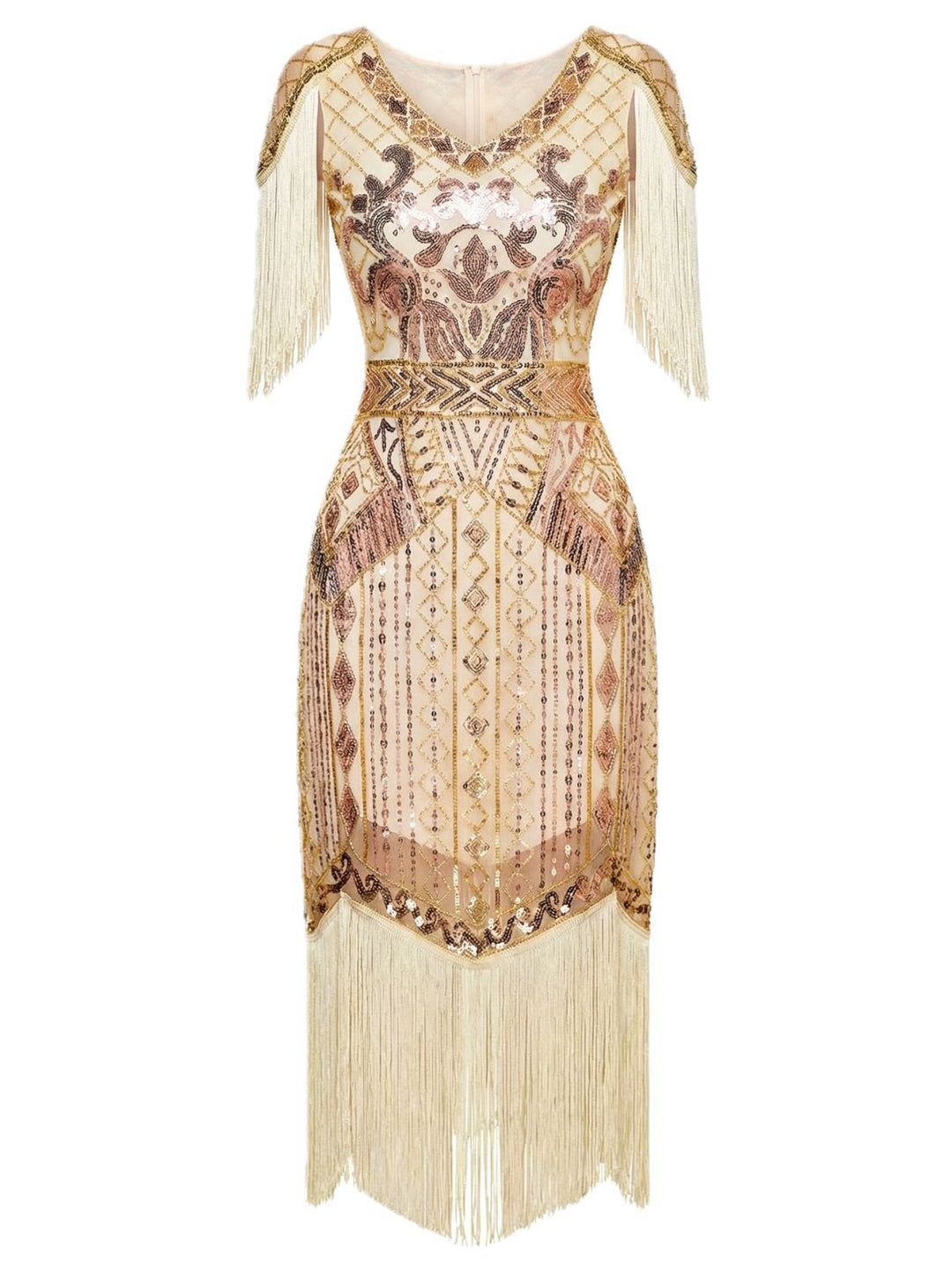 1920s Sequin Fringe Flapper V-Neck Dress - vintage dress, retro fashion, Gatsby party