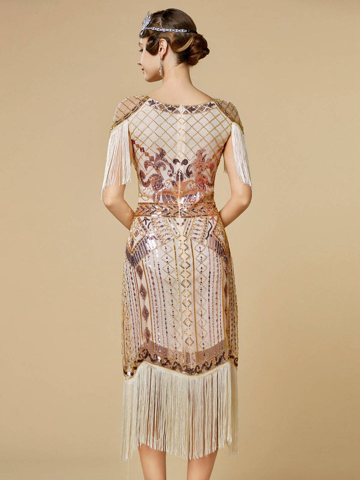 1920s Sequin Fringe Flapper V-Neck Dress - vintage dress, retro fashion, Gatsby party