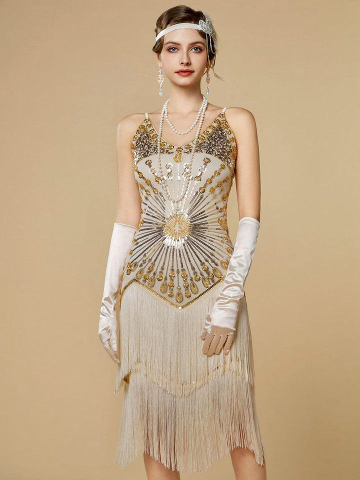 1920s Sequin Fringe Spaghetti Strap Flapper Dress - vintage dress, retro fashion, Gatsby party