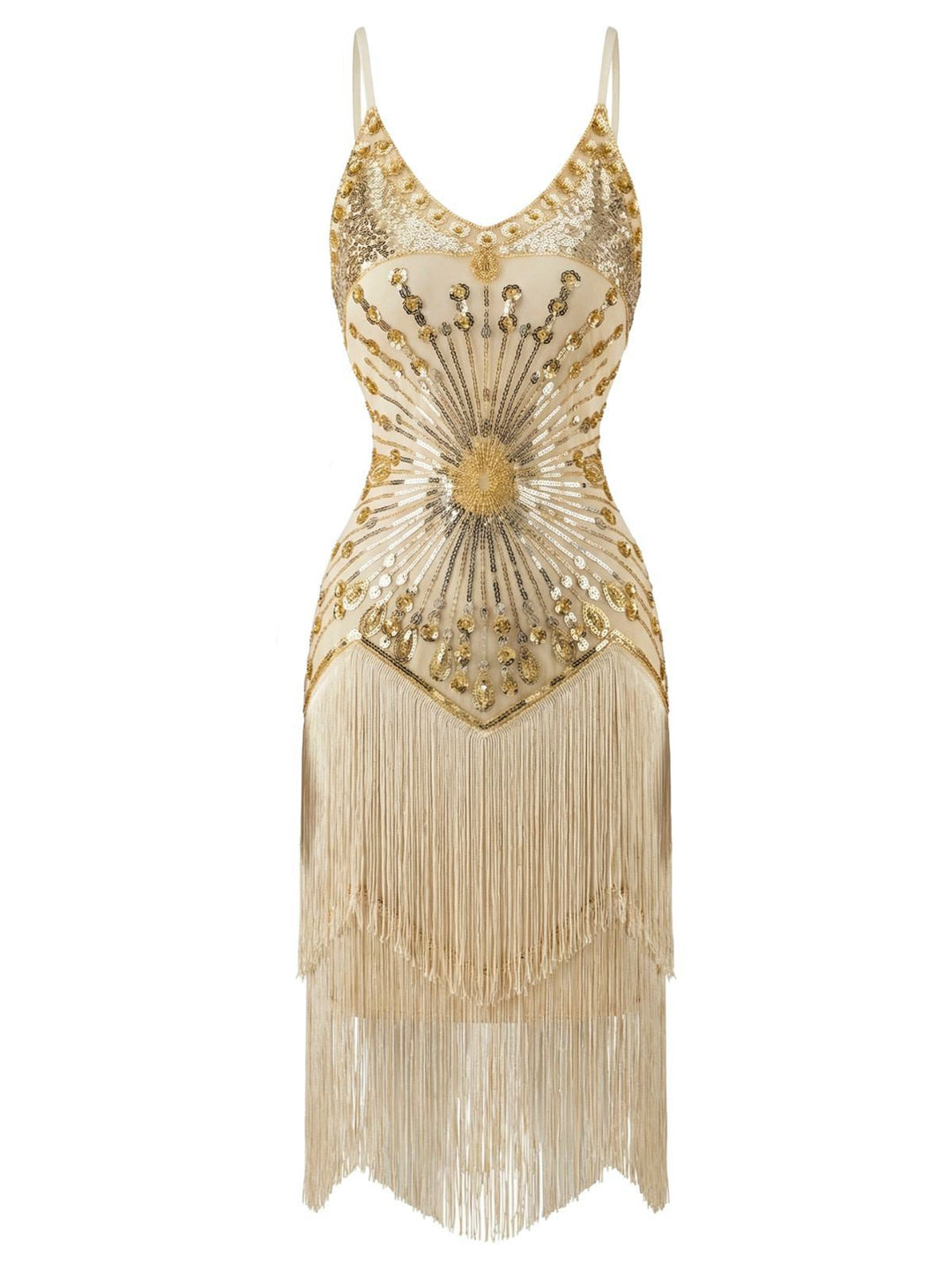1920s Sequin Fringe Spaghetti Strap Flapper Dress - vintage dress, retro fashion, Gatsby party