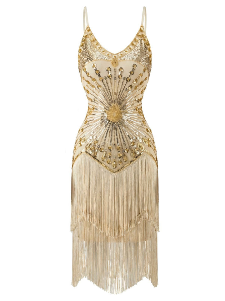 1920s Sequin Fringe Spaghetti Strap Flapper Dress - vintage dress, retro fashion, Gatsby party