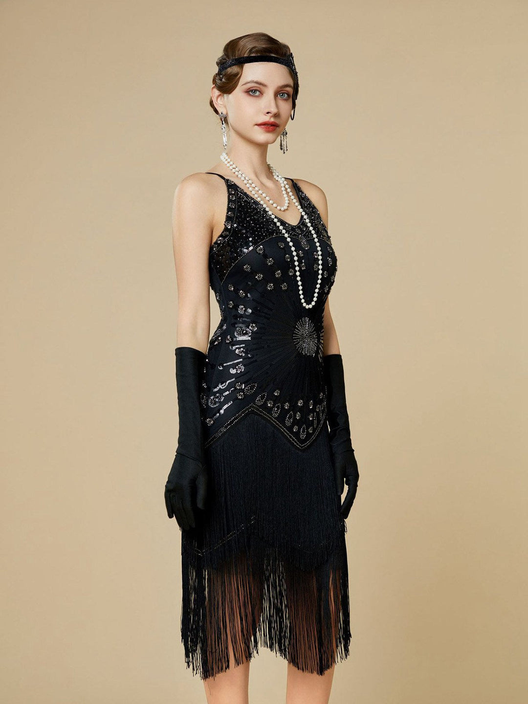 1920s Sequin Fringe Spaghetti Strap Flapper Dress - vintage dress, retro fashion, Gatsby party