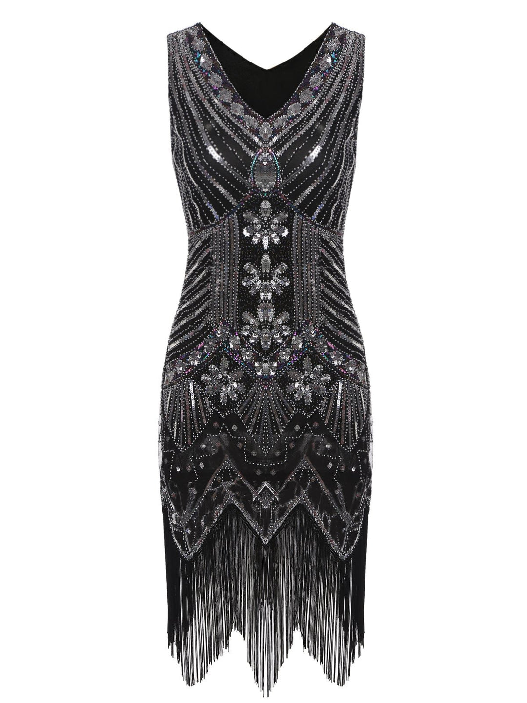 She slips into this 1920s Sequined Fringe Dress and suddenly it&