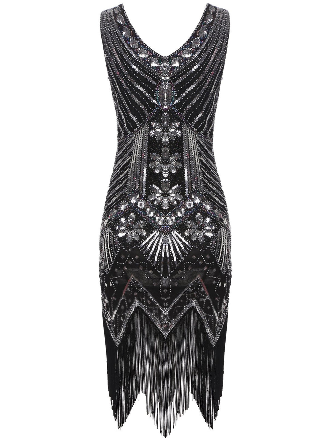 This 1920s Sequined Fringe Dress wraps her in 1920s elegance, one twirl at a time