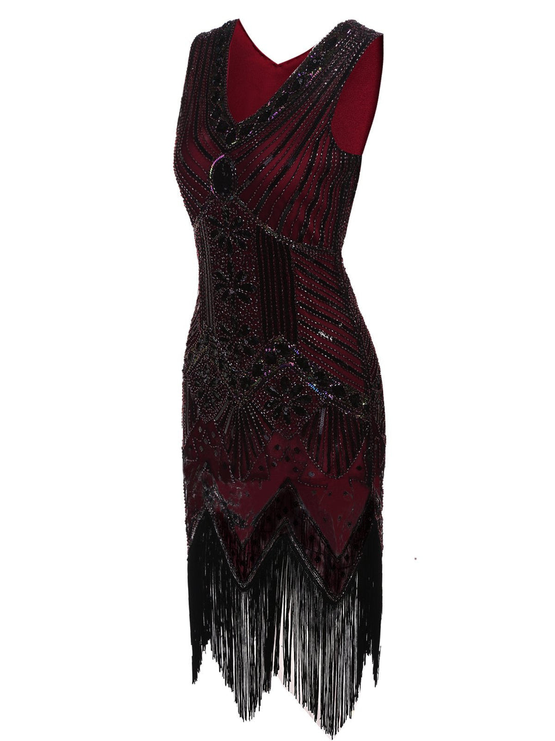 She slips into this 1920s Sequined Fringe Dress and suddenly it&