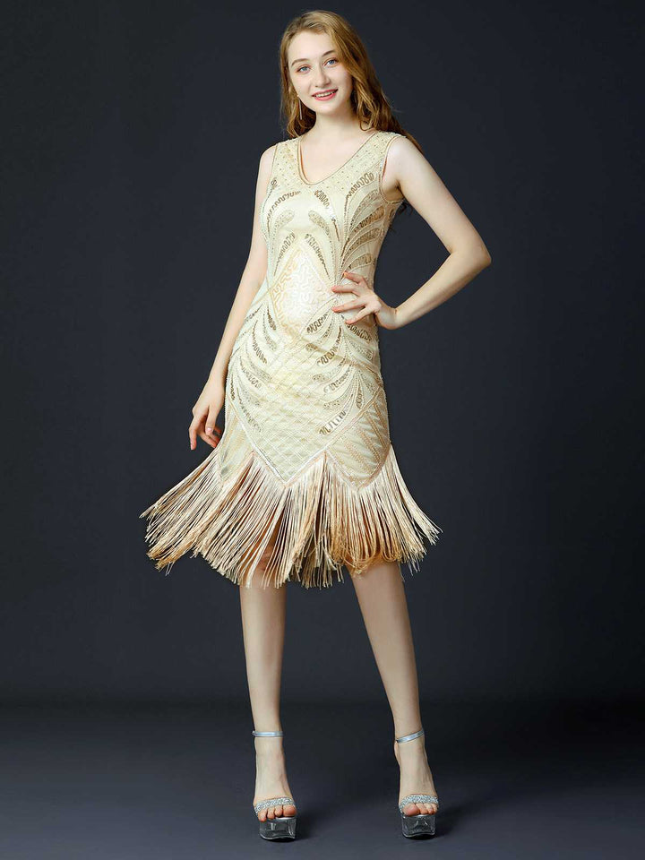 1920s Sequined Fringe Flapper Sleeveless Dress — a 1920s silhouette that turns sidewalks into runways