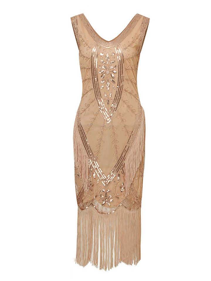 1920s Sequined Fringed Sleeveless Dress — vintage elegance for the modern woman