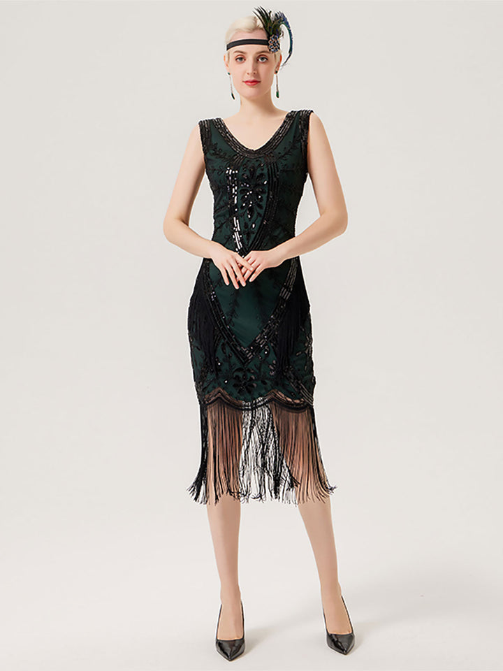 1920s Sequined Fringed Sleeveless Dress — vintage elegance for the modern woman