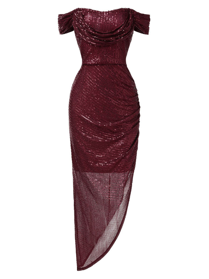 1920s Sequined Off-Shoulder Solid Dress, vintage dress, retro fashion, Gatsby party, flapper style - perfect for women who love vintage and retro fashion