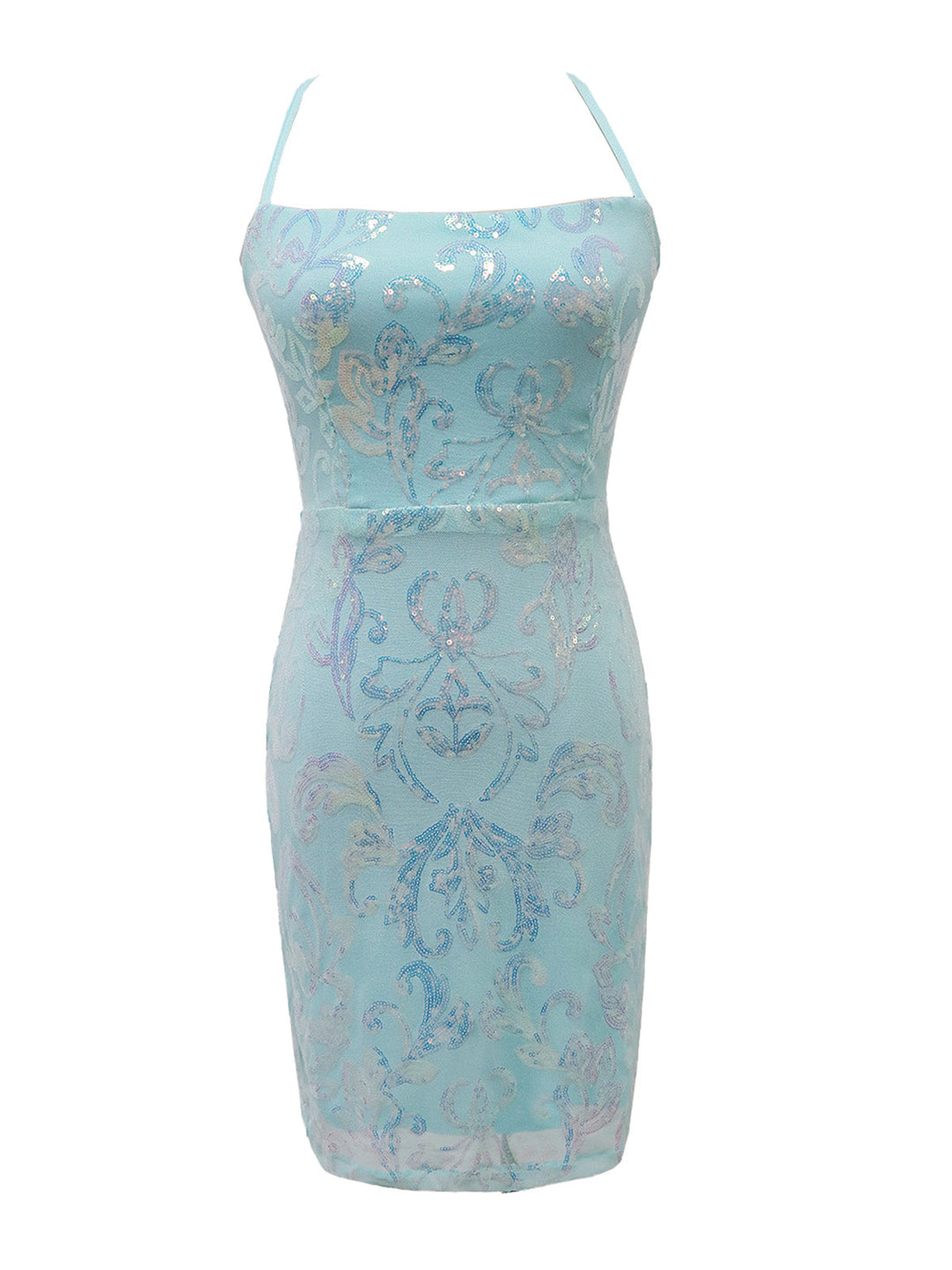 Back view: 1920s 1920s Solid Sequin Spaghetti Strap Backless Dress, perfect for retro themed parties, vintage fashion enthusiasts and special occasions