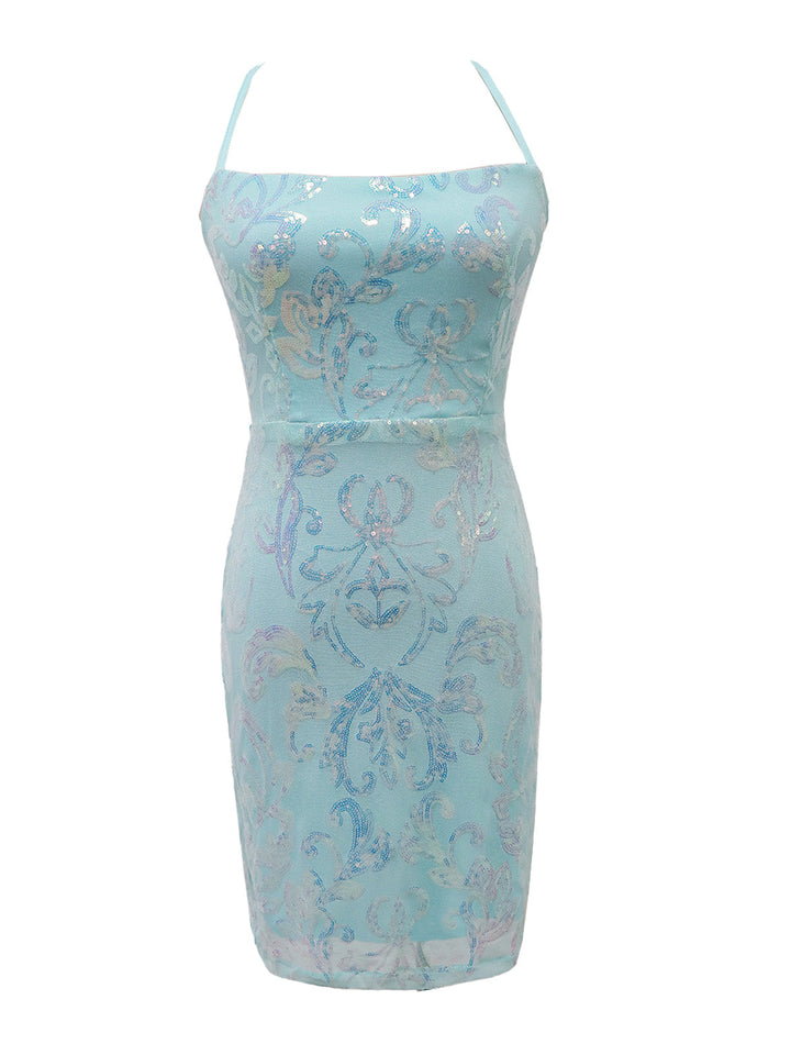 Back view: 1920s 1920s Solid Sequin Spaghetti Strap Backless Dress, perfect for retro themed parties, vintage fashion enthusiasts and special occasions