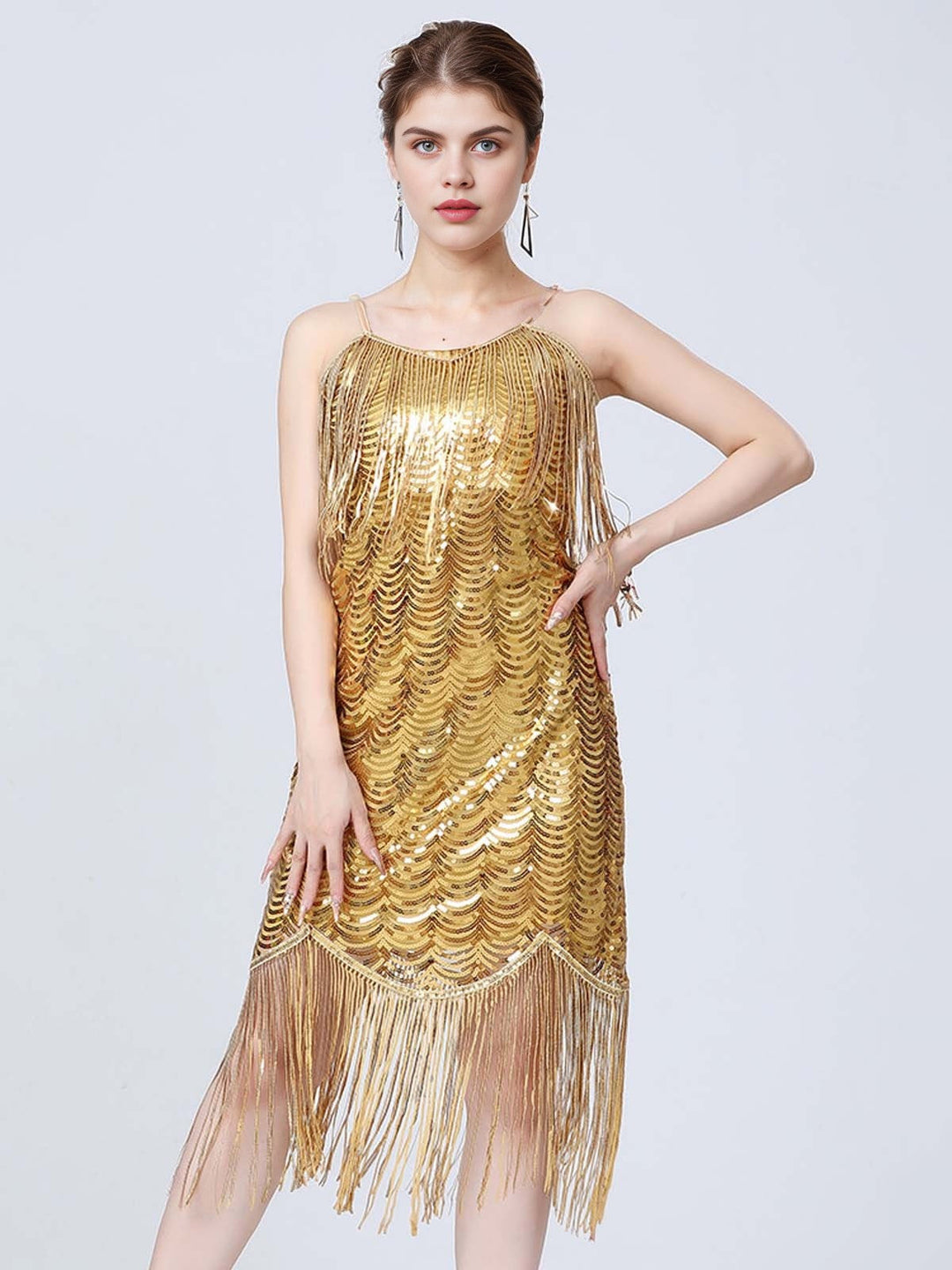 1920s V-Neck Fringe Solid Evening Tunic Dress, vintage dress, retro fashion, Gatsby party, flapper style - perfect for women who love vintage and retro fashion