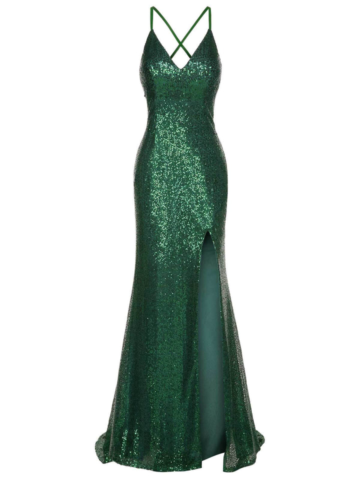 Side view: 1920s 1920s V-Neck Side Slit Sequined Sling Dress, perfect for retro themed parties, vintage fashion enthusiasts and special occasions