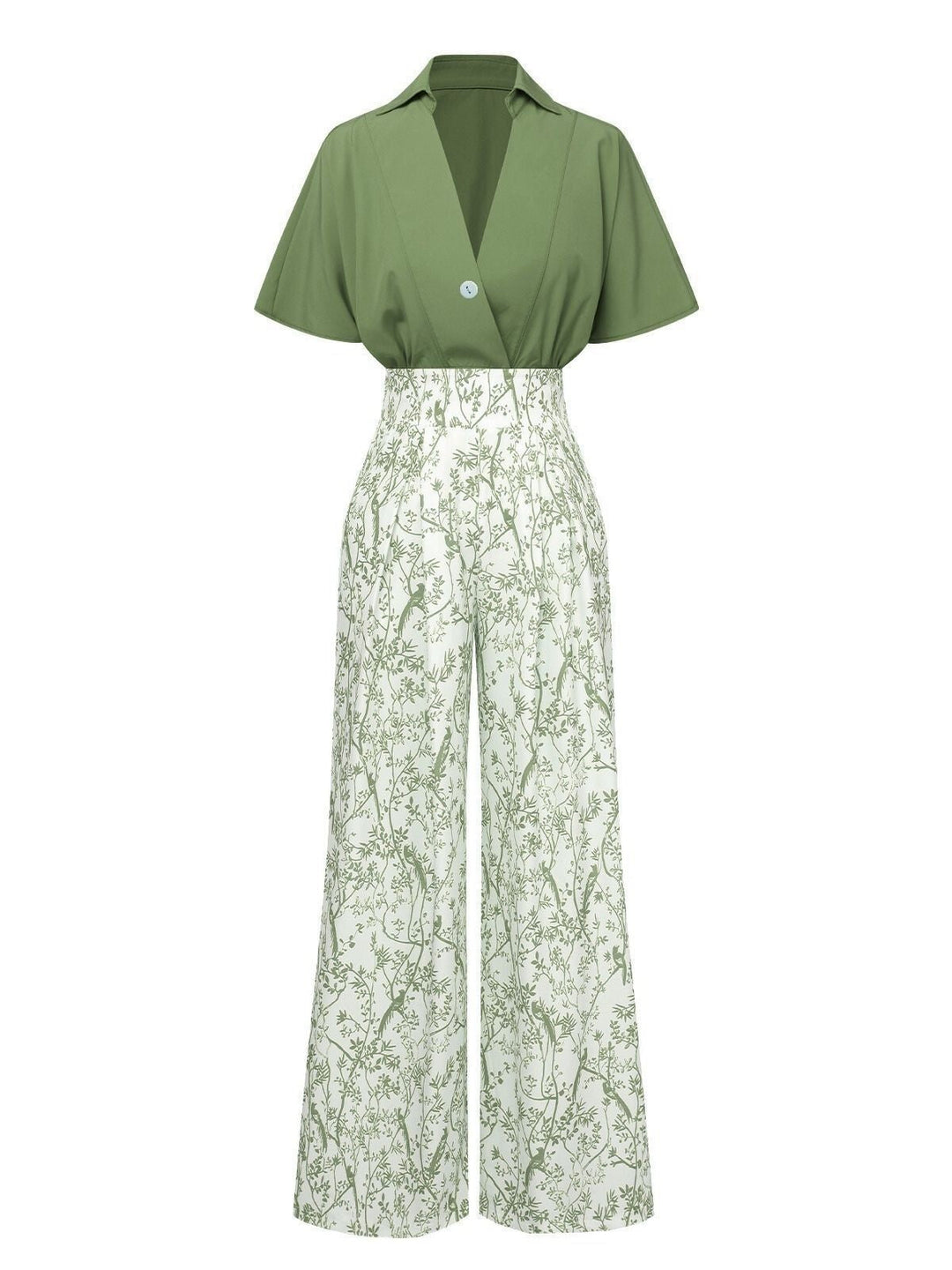 2PCS 1930s Dolman Sleeve Lapel Blouse &amp; Floral Pants - vintage fashion, retro style