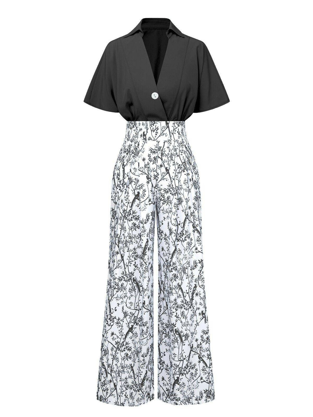 2PCS 1930s Dolman Sleeve Lapel Blouse &amp; Floral Pants - vintage fashion, retro style