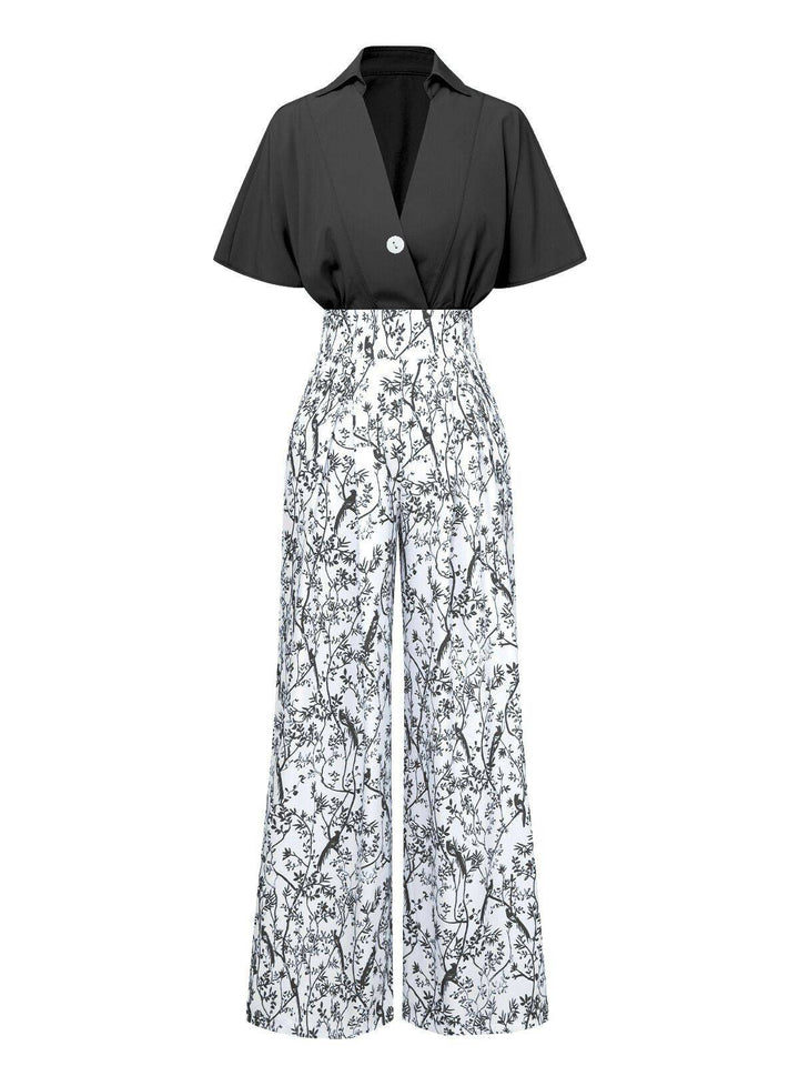 2PCS 1930s Dolman Sleeve Lapel Blouse &amp; Floral Pants - vintage fashion, retro style