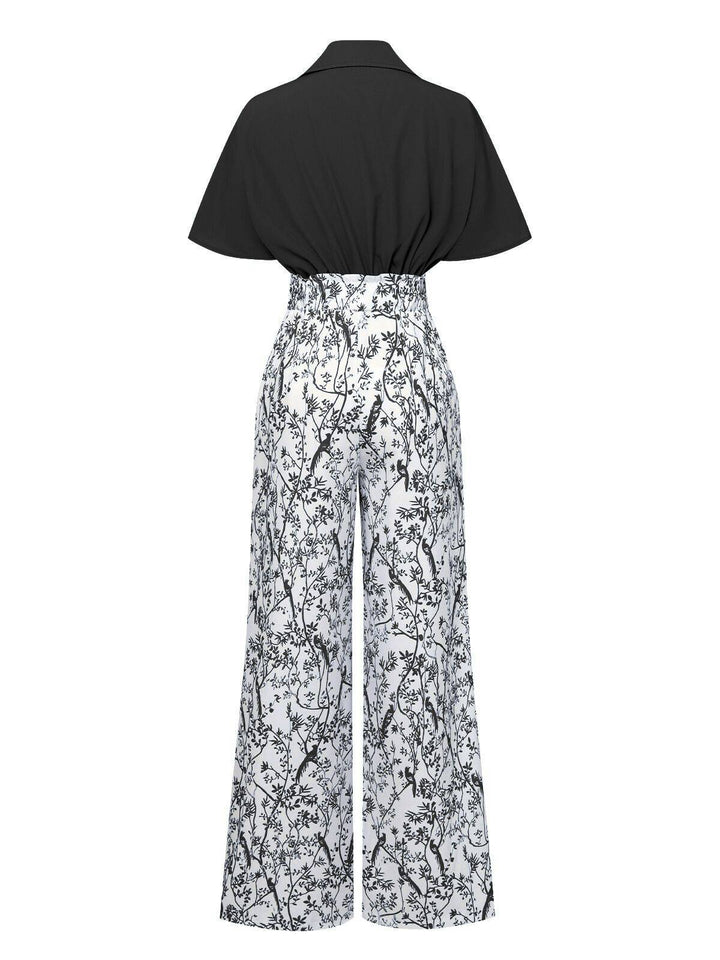 2PCS 1930s Dolman Sleeve Lapel Blouse &amp; Floral Pants - vintage fashion, retro style