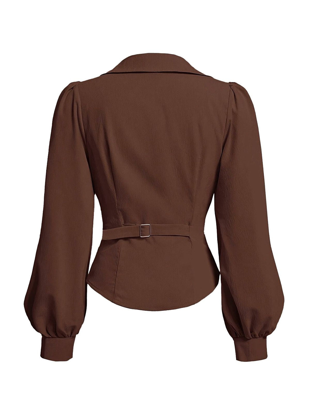 Coffee 1930s Lapel V-Neck Fitted Waist Lantern Sleeve Blouse - vintage fashion, retro style