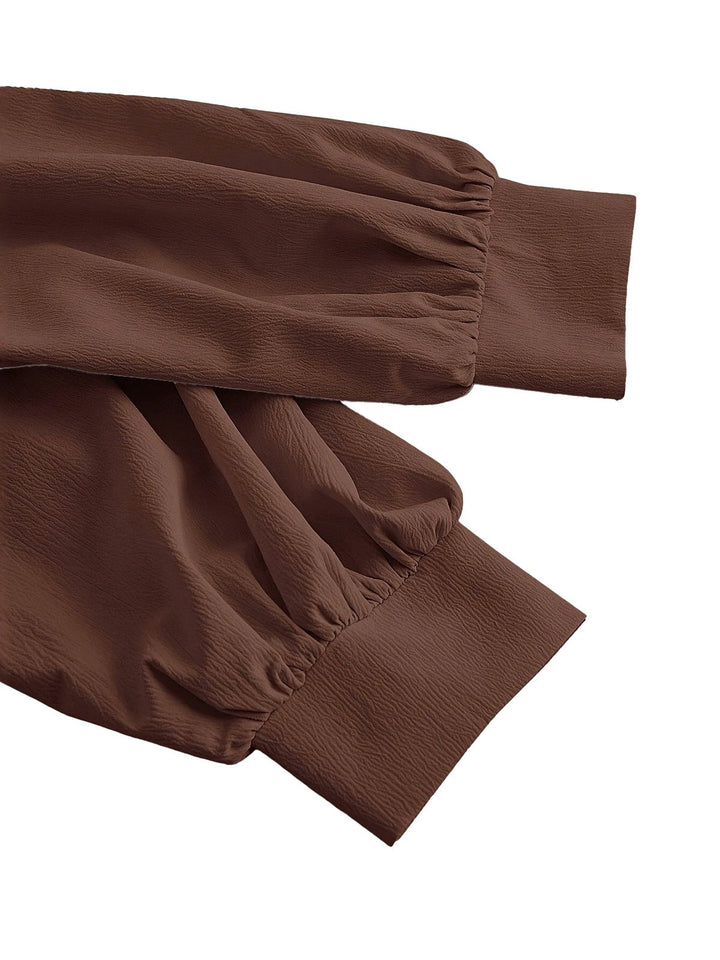 Coffee 1930s Lapel V-Neck Fitted Waist Lantern Sleeve Blouse - vintage fashion, retro style
