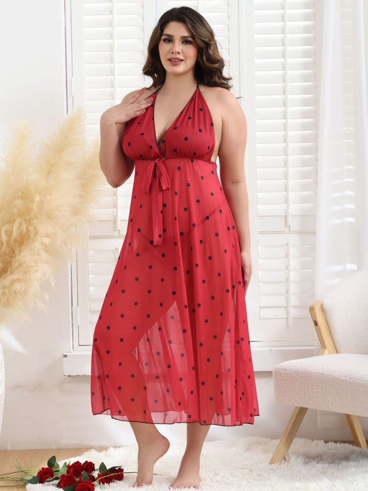 Bow Tie Back Backless Polka Dot Nightgown - vintage nightgown, retro sleepwear