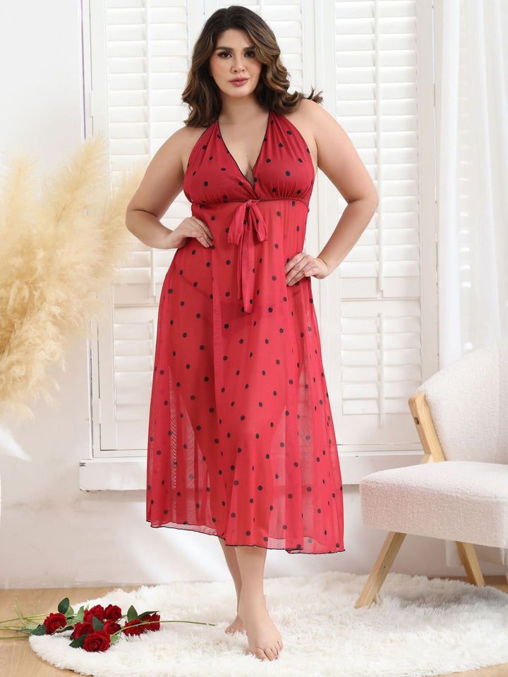 Bow Tie Back Backless Polka Dot Nightgown - vintage nightgown, retro sleepwear