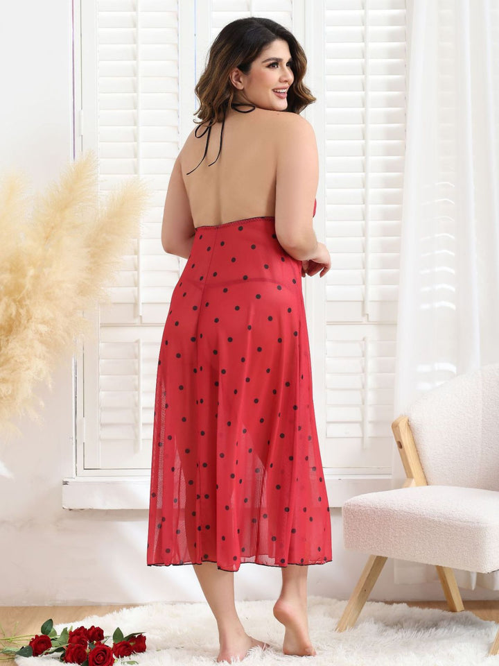 Bow Tie Back Backless Polka Dot Nightgown - vintage nightgown, retro sleepwear