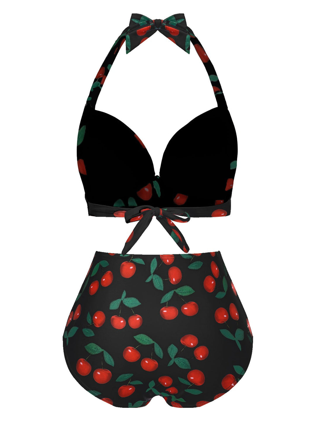 View 6: 1930s 1930s Red Cherry Ruched Halter Bikin