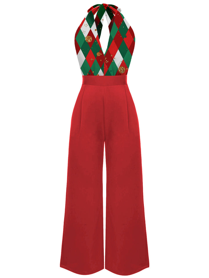 1930s Christmas Plaid Lace Patchwork Jumpsuit — vintage elegance for the modern woman