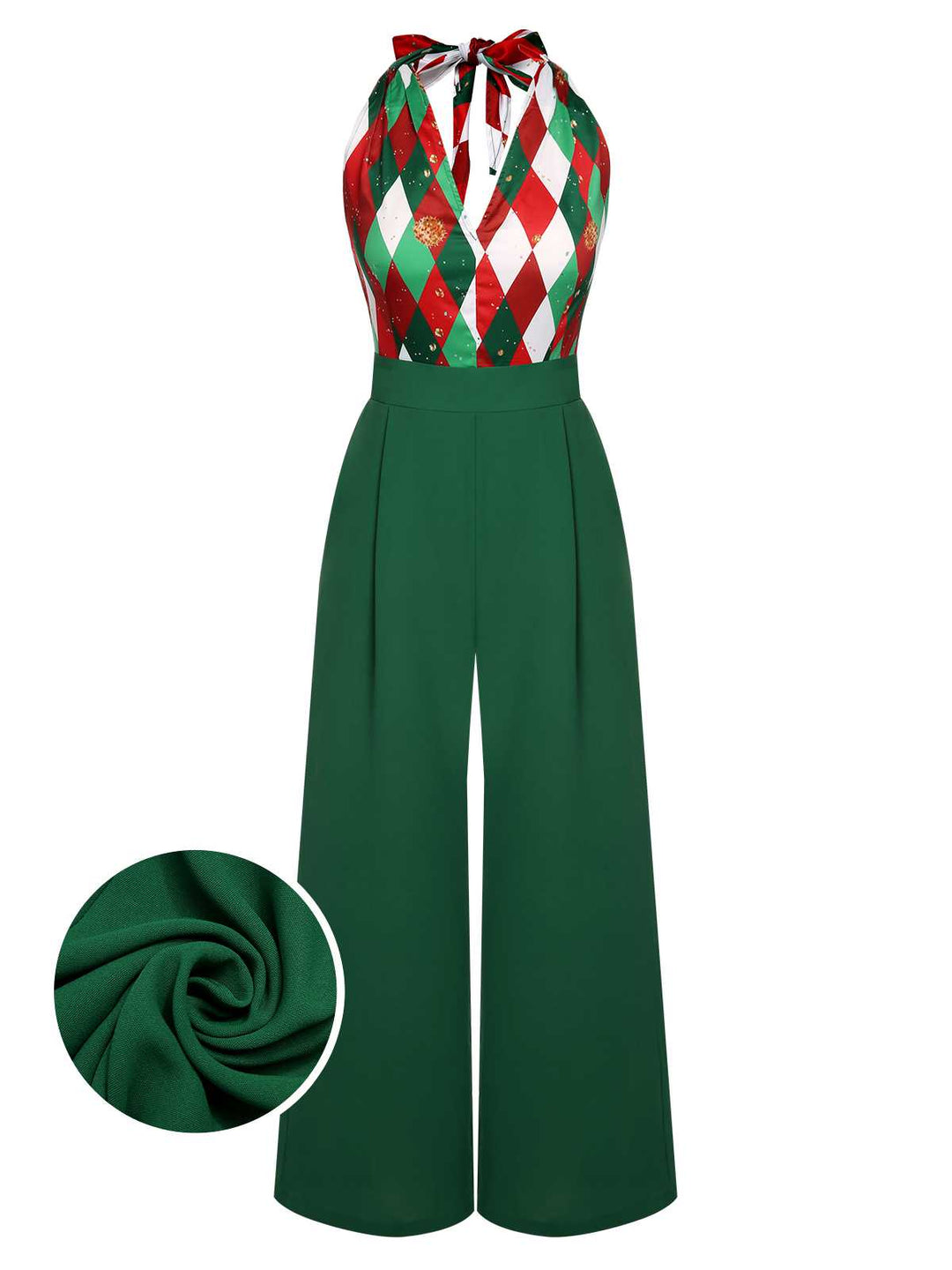1930s Christmas Plaid Lace Patchwork Jumpsuit — vintage elegance for the modern woman