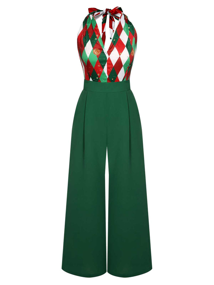 1930s Christmas Plaid Lace Patchwork Jumpsuit: timeless style reimagined